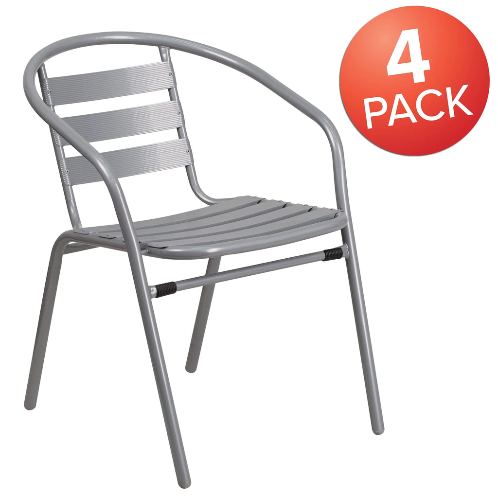 Slats Stack Restaurant Pack Chair Flash Metal Silver Aluminum 4 with Furniture