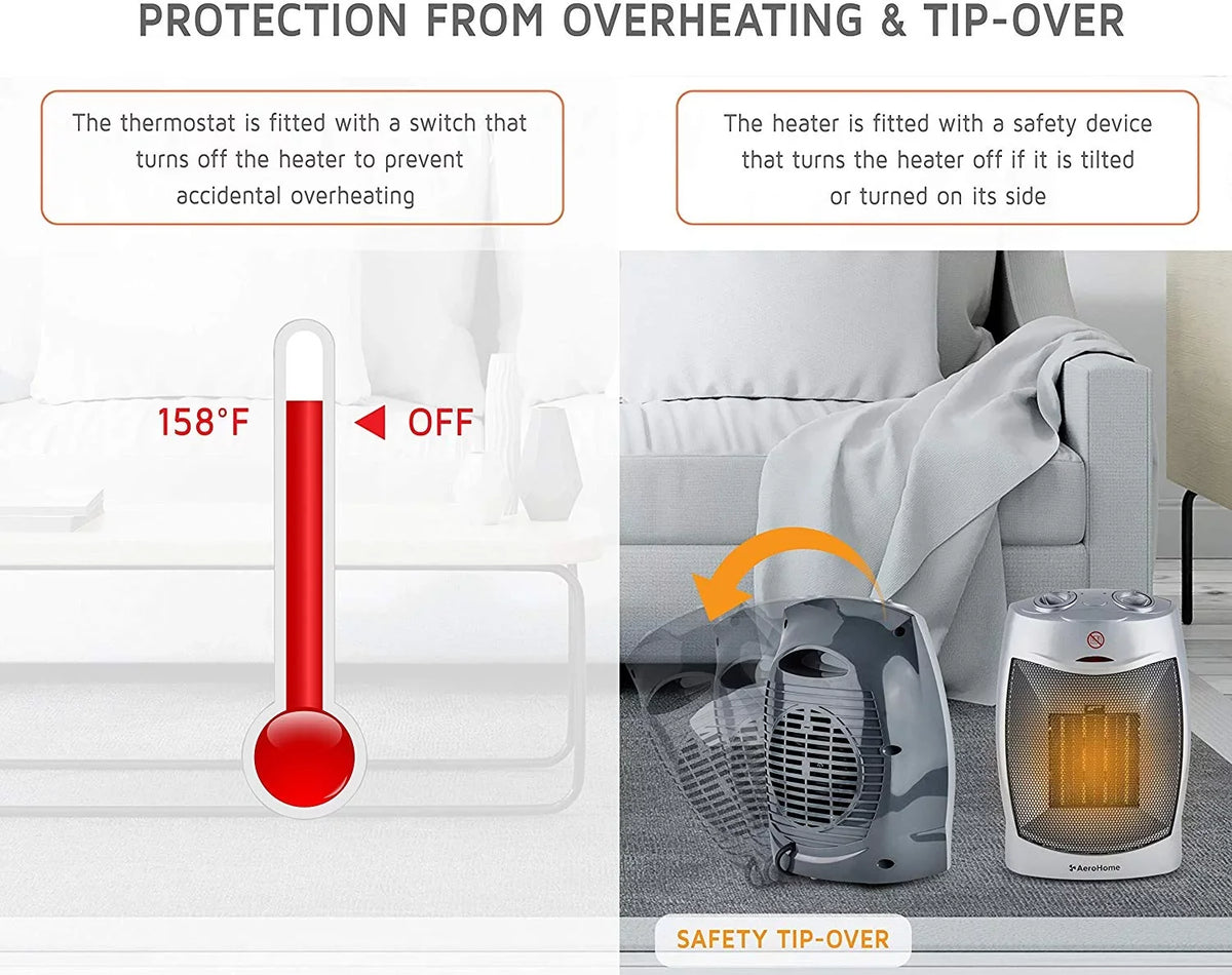 with Space AeroHome Adjustable Thermostat, 1500W Electric Silver Heater Personal Ceramic