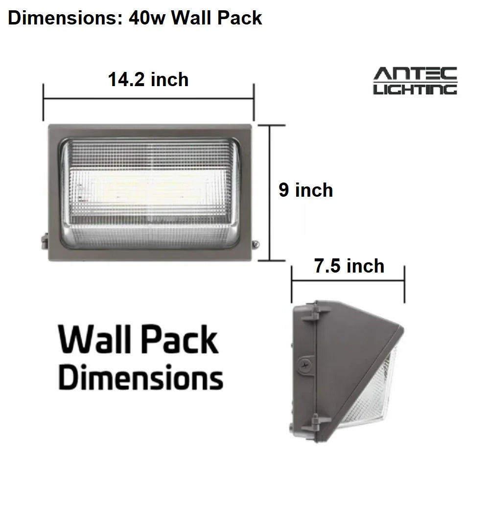 100-277VAC, LED 5000K, Outdoor Wall Weather 40W Light, Pack 5000 Lumens, Resistant, , UL/DLC Antec IP65