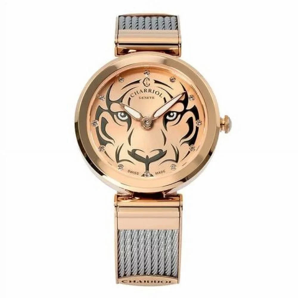 & Black Dial Forever Watch Ladies Tiger Rose Gold CHARRIOL