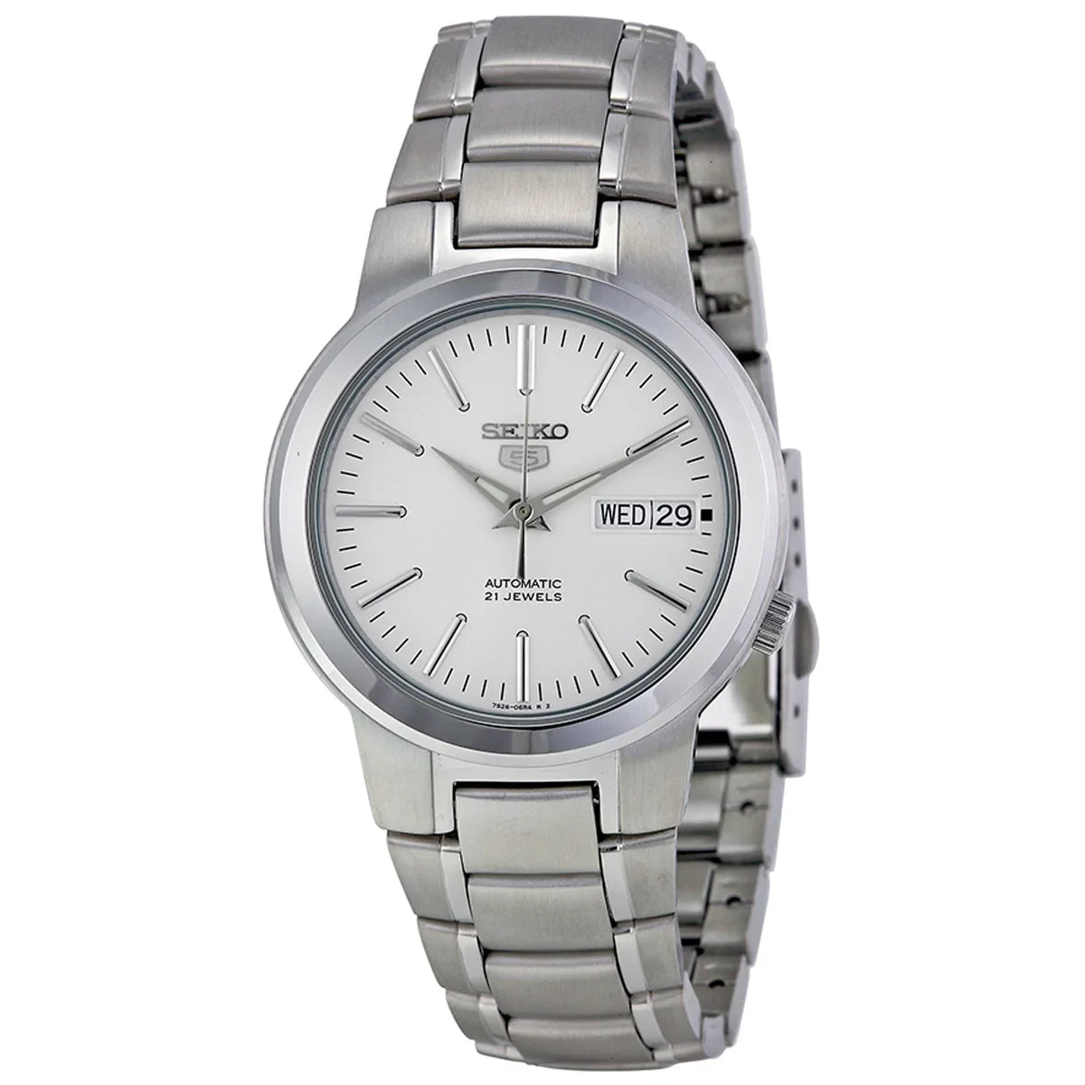 Dial Steel SNKA01 Automatic Stainless Seiko Bracelet White Watch Men's 5