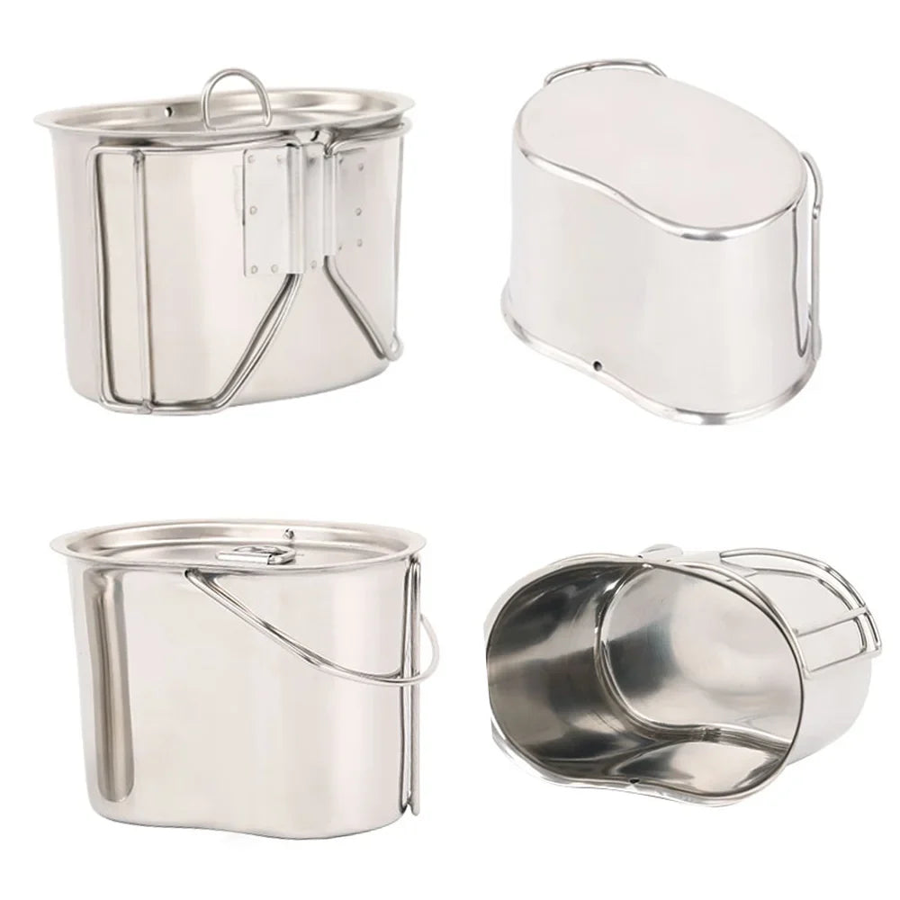 '- Set Steel Cup with Wood Pot and Camping for Stainless Survival Kitchenware Hanging Lixada Stove Canteen