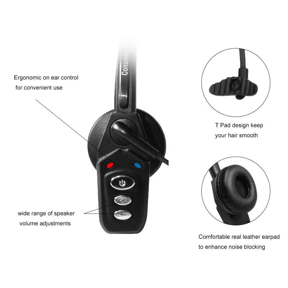 Trucker Pro Headset Office-JBT800 for Engineers V5.0, Business Home Headset Bluetooth Cell Clarity Wireless with Phone Voice Canceling Noise Mic High