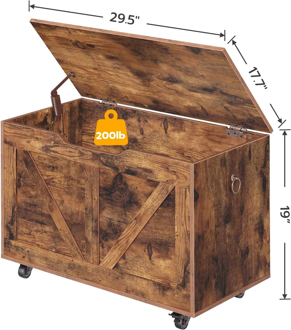 Storage Brown Sturdy Bench, Safety Storage U-Shaped Hinge, Bench Shoe Supports Assembly, Storage on lb, Trunk Rustic Wheels, Bench, Opening, Wooden Movable, FG74CW01 WAGEE Chest, Entryway 220 Easy