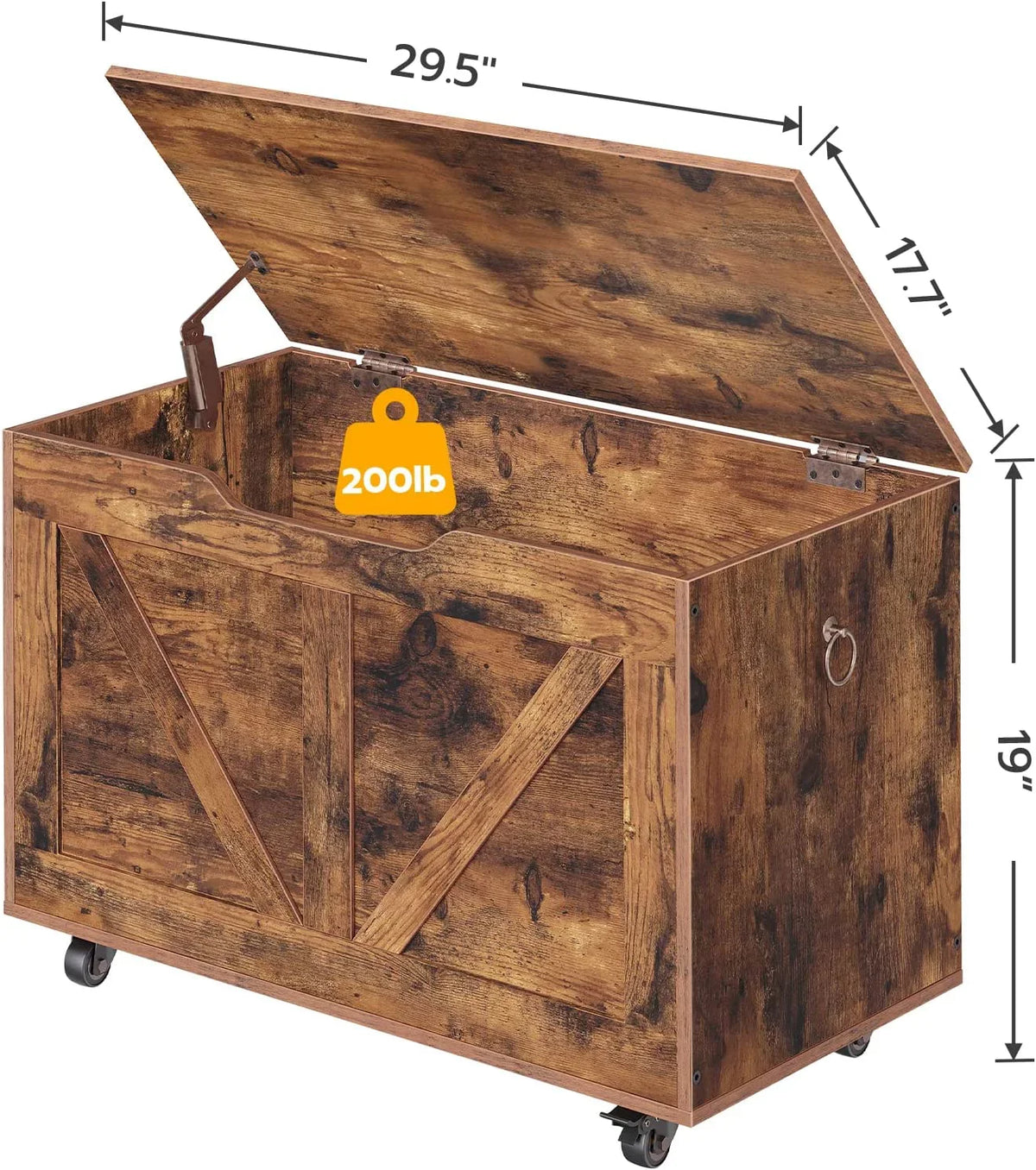 Storage Brown Sturdy Bench, Safety Storage U-Shaped Hinge, Bench Shoe Supports Assembly, Storage on lb, Trunk Rustic Wheels, Bench, Opening, Wooden Movable, FG74CW01 WAGEE Chest, Entryway 220 Easy