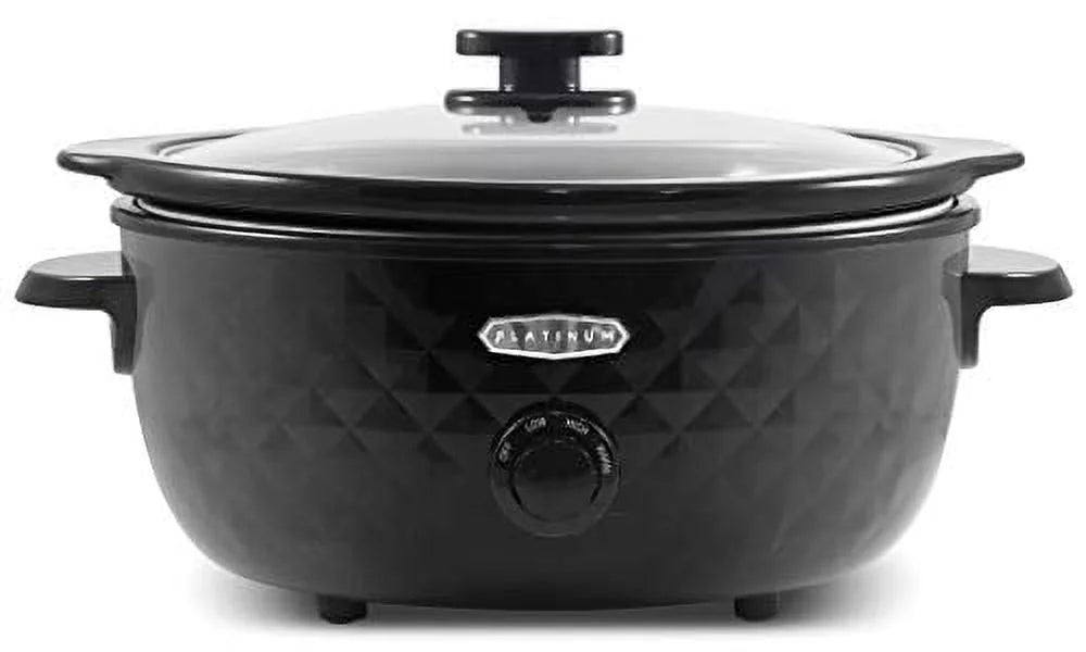 Tempered Charcoal MST1234BX# Quart, Diamond 6 Removable, Pattern Lid, Cool-Touch with Cooker Glass Black Elite Stoneware Handles, Dishwasher-Safe Pot Gourmet Slow
