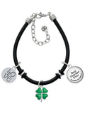 Silvertone Lucky Translucent Teacher Clover Delight Ever Rubber Four Dome Bracelet Black Best Leaf Charm Green Jewelry