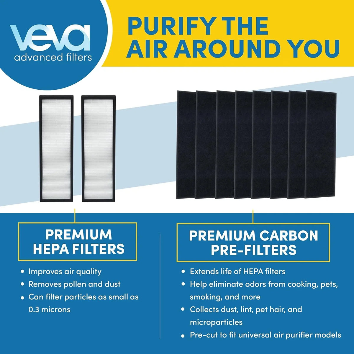 Pack 2 of Veva Pre-Filters Filter B 8 with Replacement, Carbon HEPA
