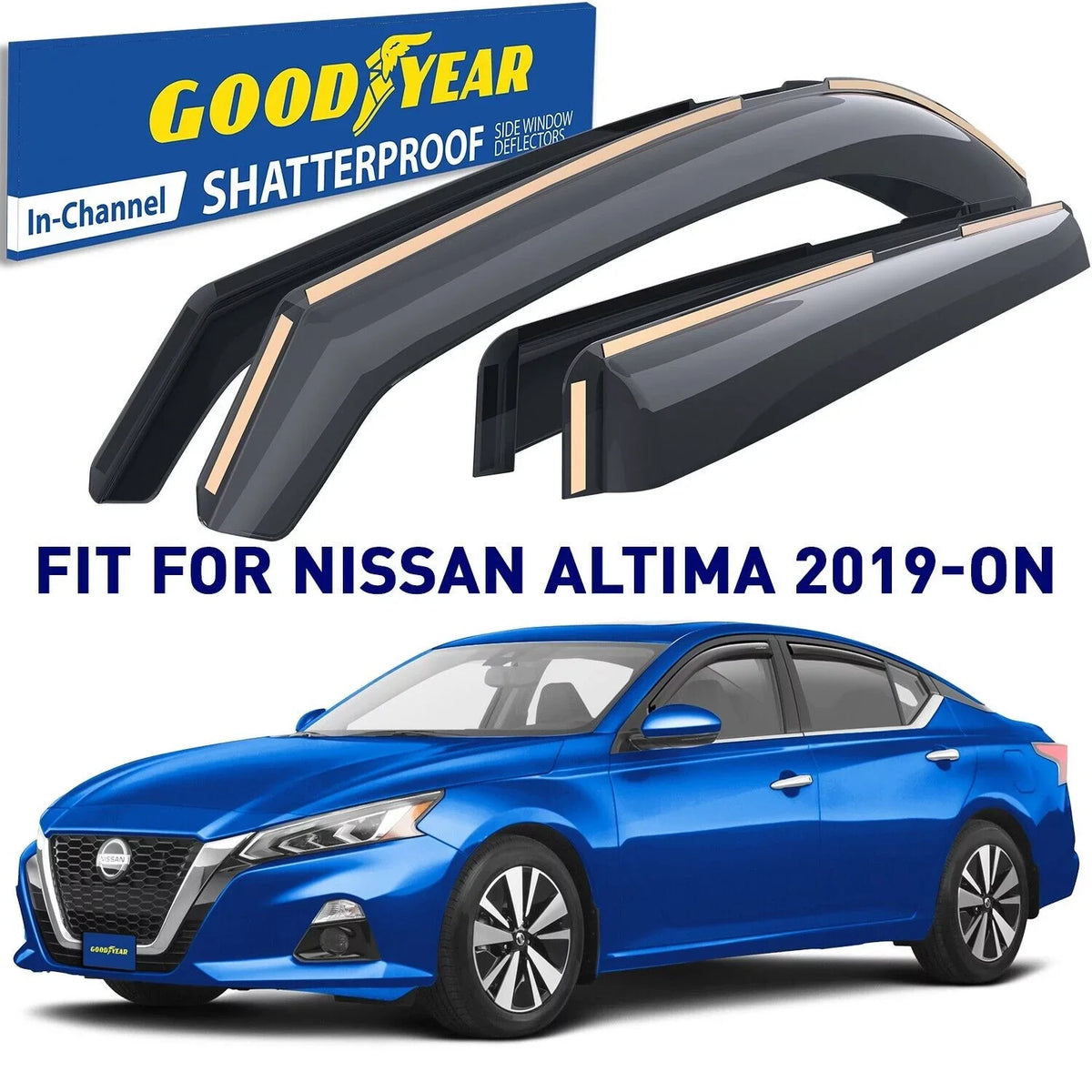 GY007801 pcs in-Channel Nissan Guards, Vent Window Car 4 Accessories, for Visors Goodyear Deflectors Cars, Window Shatterproof Deflector, - Rain Altima for 2019-2024,