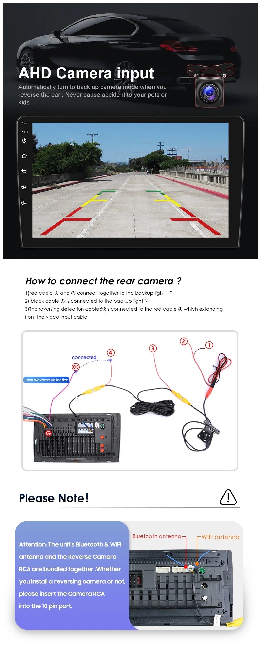 Radio 1280*720 Backup 10.1" Android GPS Bluetooth Din Camera Stereo Screen Double Carplay 2+32GB Android WiFi FM/RDS Car IPS AHD Wireless Auto USB Navigation Receiver
