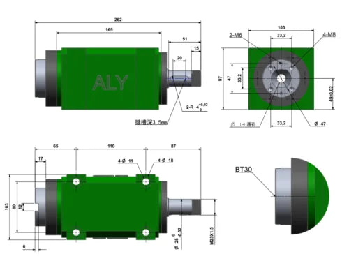 Power 60mm Power Chuck 6000RPM Head Cutting/Boring Spindle 1500W BT30Collet Unit