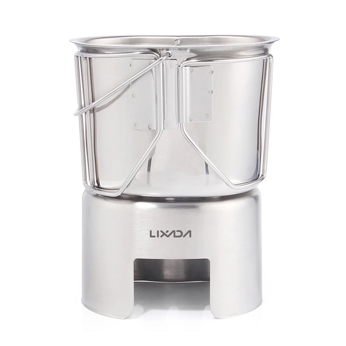 '- Set Steel Cup with Wood Pot and Camping for Stainless Survival Kitchenware Hanging Lixada Stove Canteen
