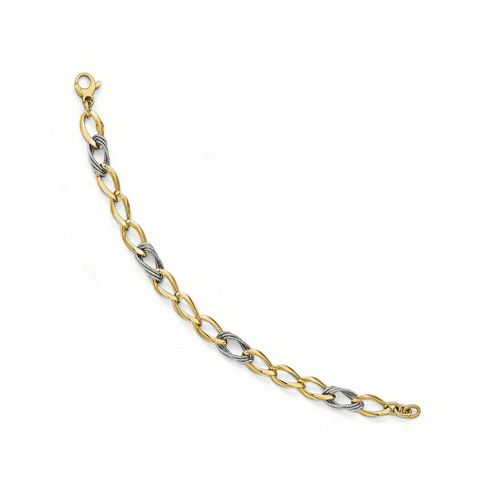 Link Polished Gold Bracelet D/C 14k Two-Tone Fancy