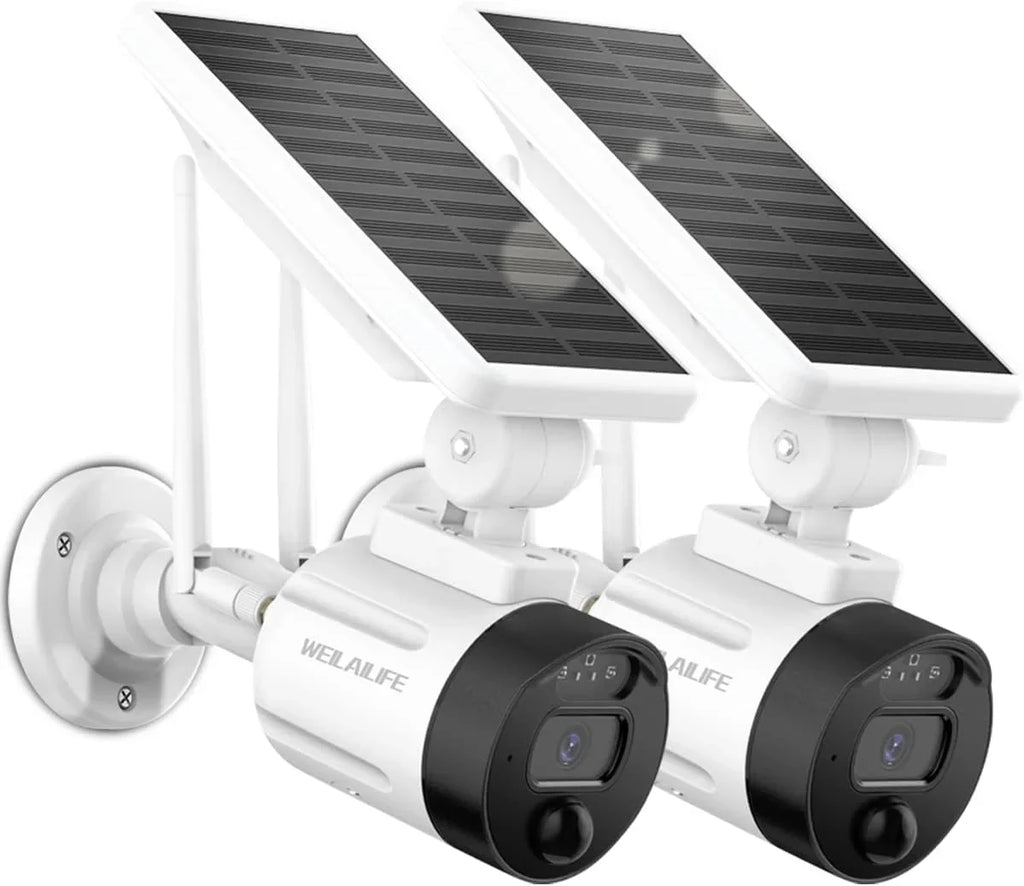 (2 Pack) Detection, Camera Surveillance Wi-Fi Security Rechargeable Wireless Solar Outdoor Battery Dual Vision, with 2K Night Camera, Panel, AI Antenna Solar WEILAILIFE