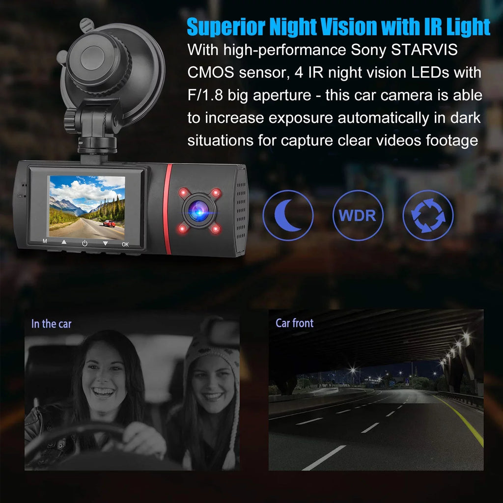 Camera IPS Monitor Wide 1080P Front Car Driving Angle, WDR, Dual Dashboard Car Recording, DVR Dash G-Sensor, Loop Parking and 2" 170° Recorder Vision, with Inside Screen, Night EEEKit with Car Cam,