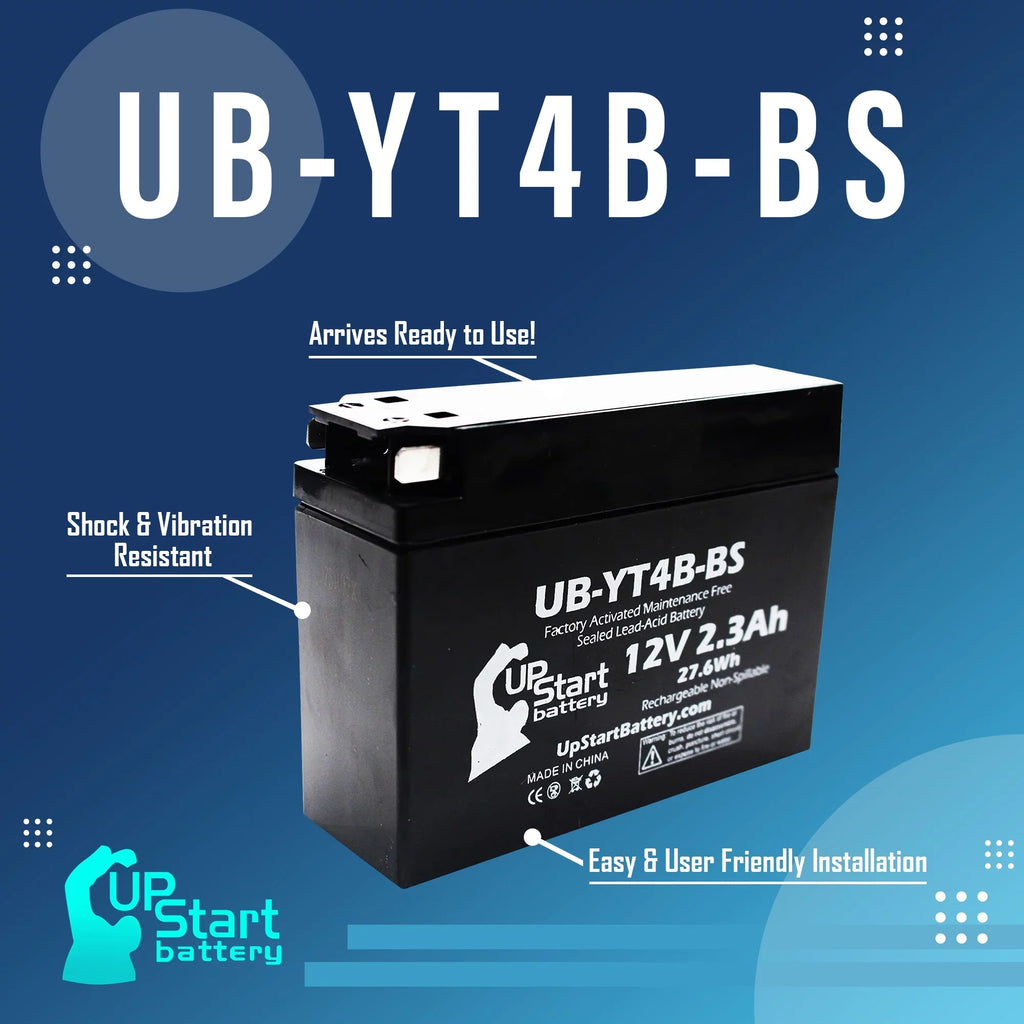 SR400 2005 UpStart 400CC - Activated, Replacement Maintenance for Factory UB-YT4B-BS 2.3Ah, Battery Yamaha 5-Pack Free, Battery 12V, Motorcycle