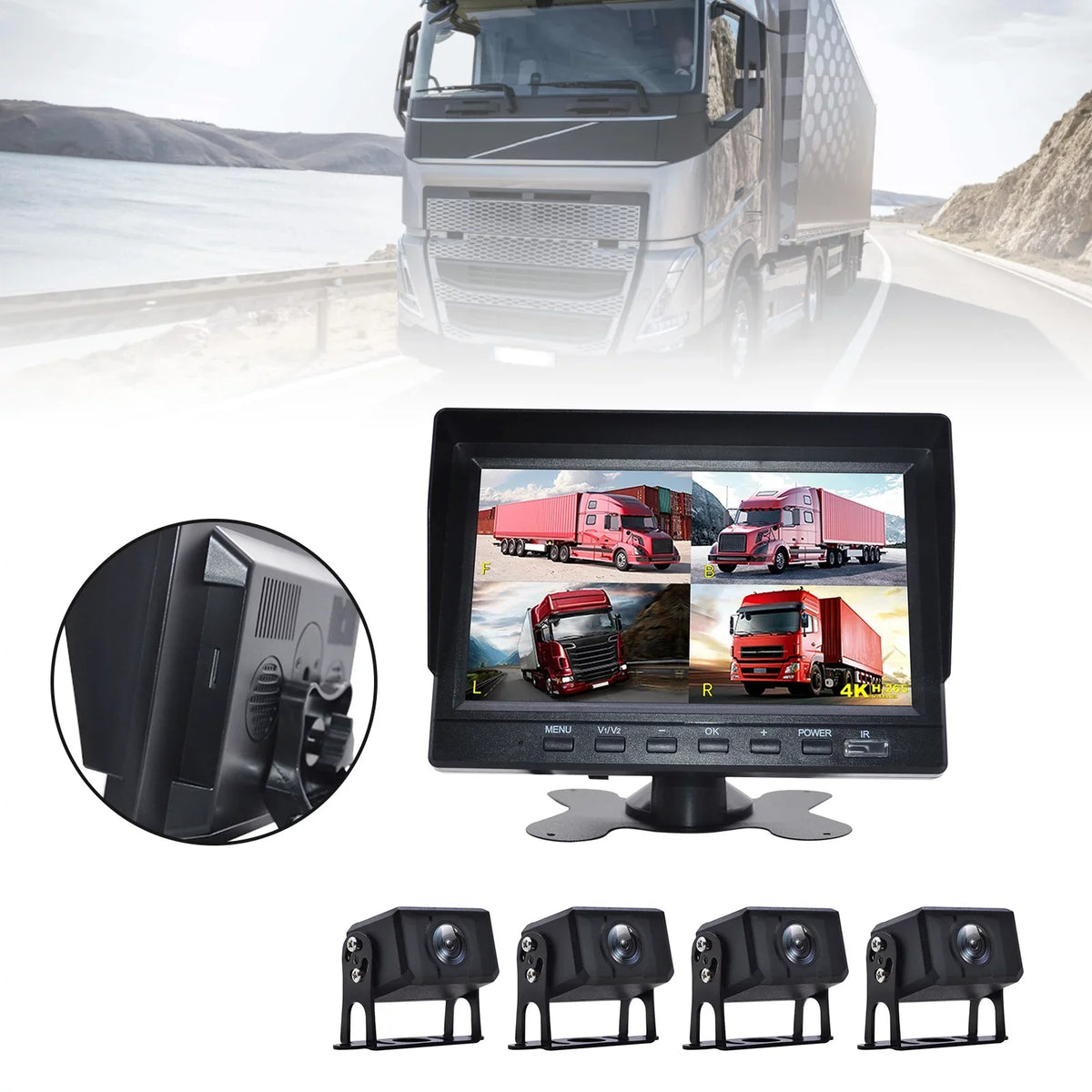 Camera RV Video Truck Driving Rear 7" Bus+4 Monitor Recorder DVR B Backup View for