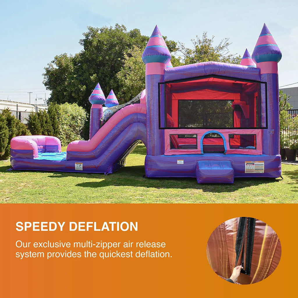 Slide, Stakes Blower, with Heavy Dual Purple Blowup Pink Wet Use, Inflatable Includes Storage, Princess Dry and and Bouncer Kids, Adults Grade JumpOrange Duty for Commercial Playset,