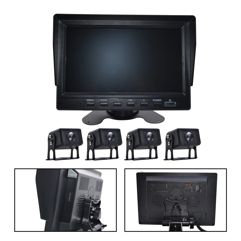 Camera RV Video Truck Driving Rear 7" Bus+4 Monitor Recorder DVR B Backup View for