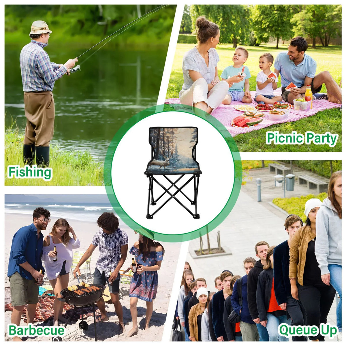 Deer Portable Camping Small Kids with for Chair Winter Forest Chair Outdoor Beach Folding Chair Chair Lawn in Carry Fishing Bag
