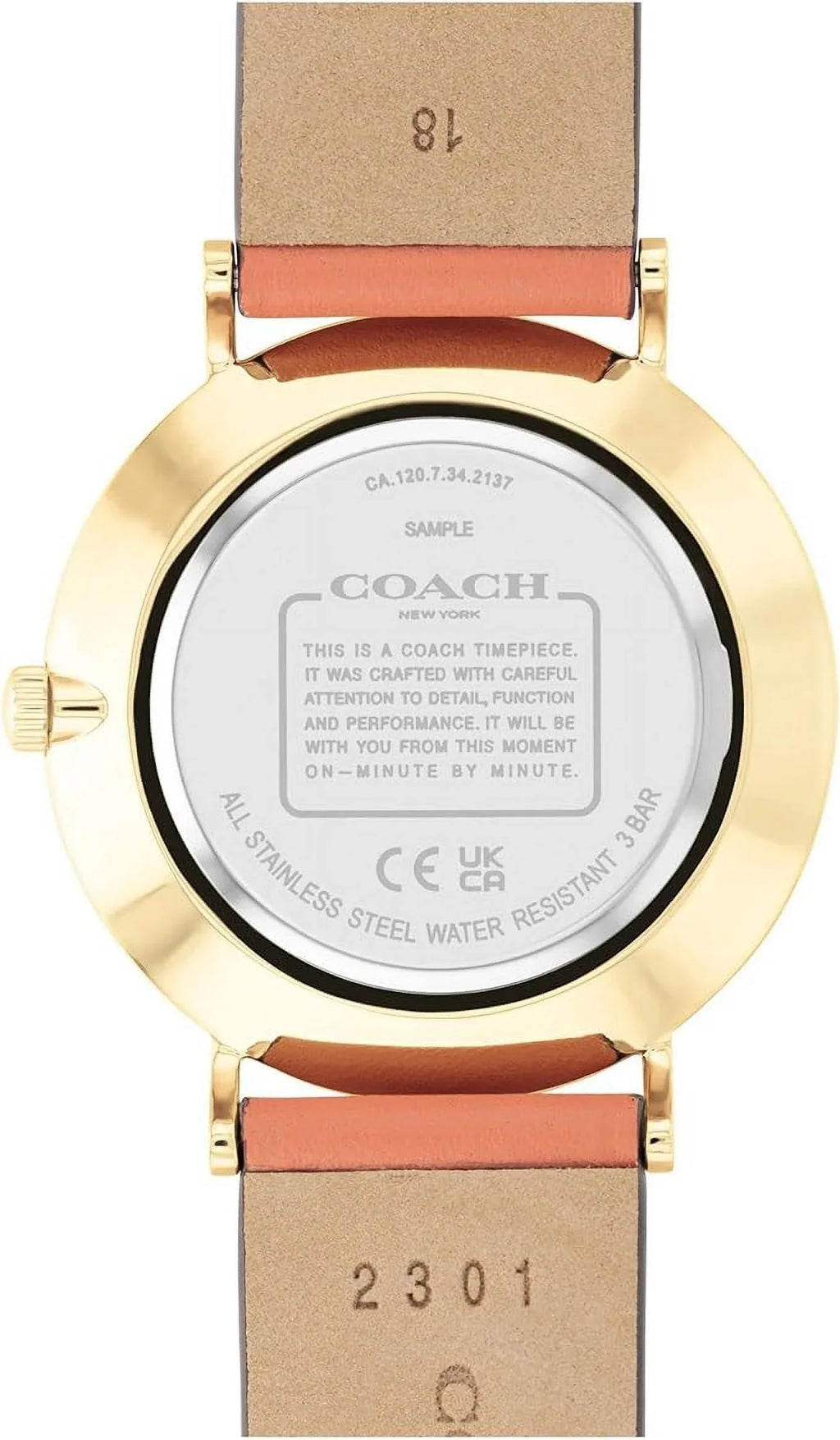 Band Pink Women's Leather 14503922 Tone Coach Perry Watch Coral Coral Dial Pink/Gold