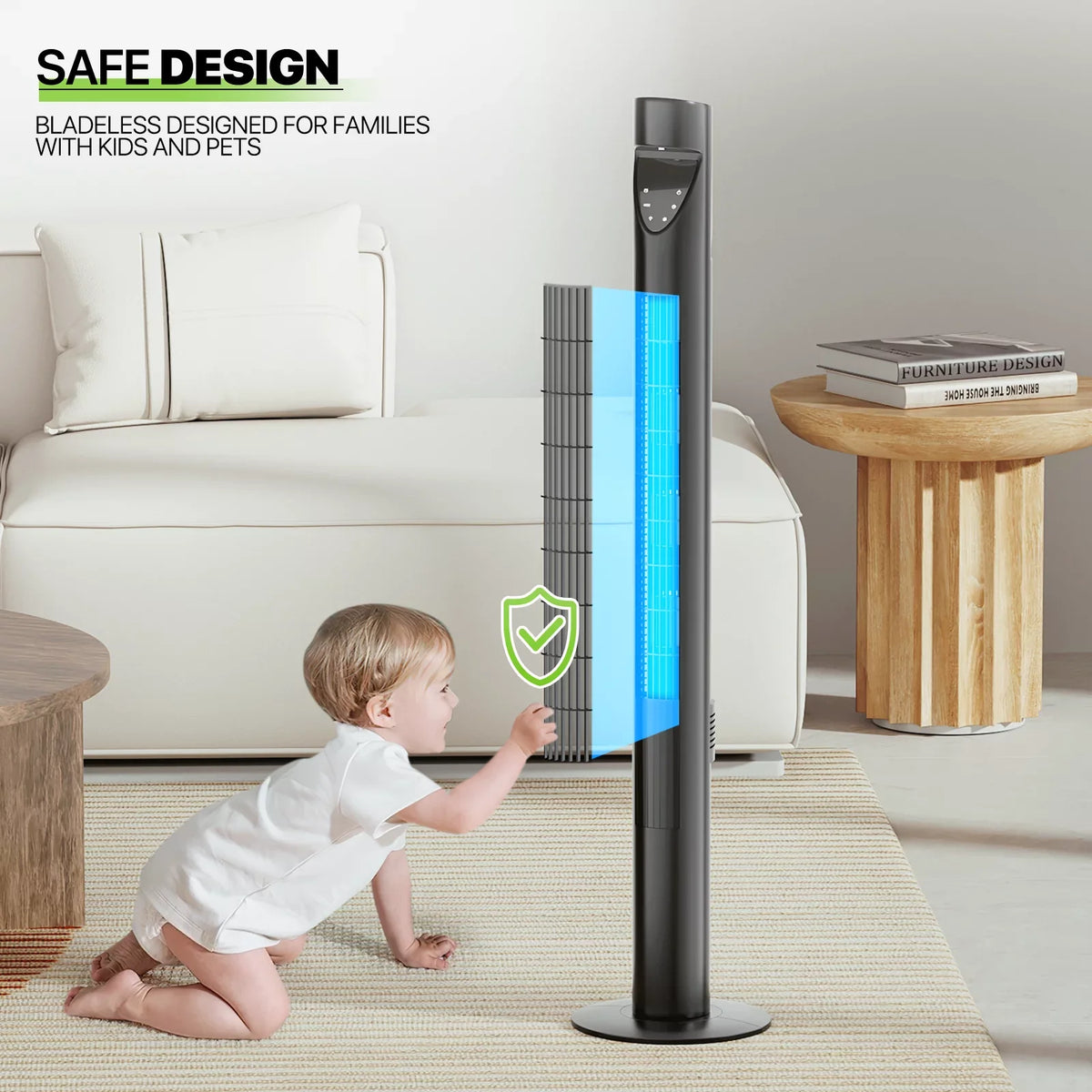 Noise Fan Tower LED 3-Speeds Low USA 47"Oscillating w/Remote Fan & Bladeless