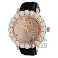 Rose Flower Bezel Genuine Watch Diamond Roman W/Date Dial Leather Mens Wrist Face Khronos Tone Genuine Gold