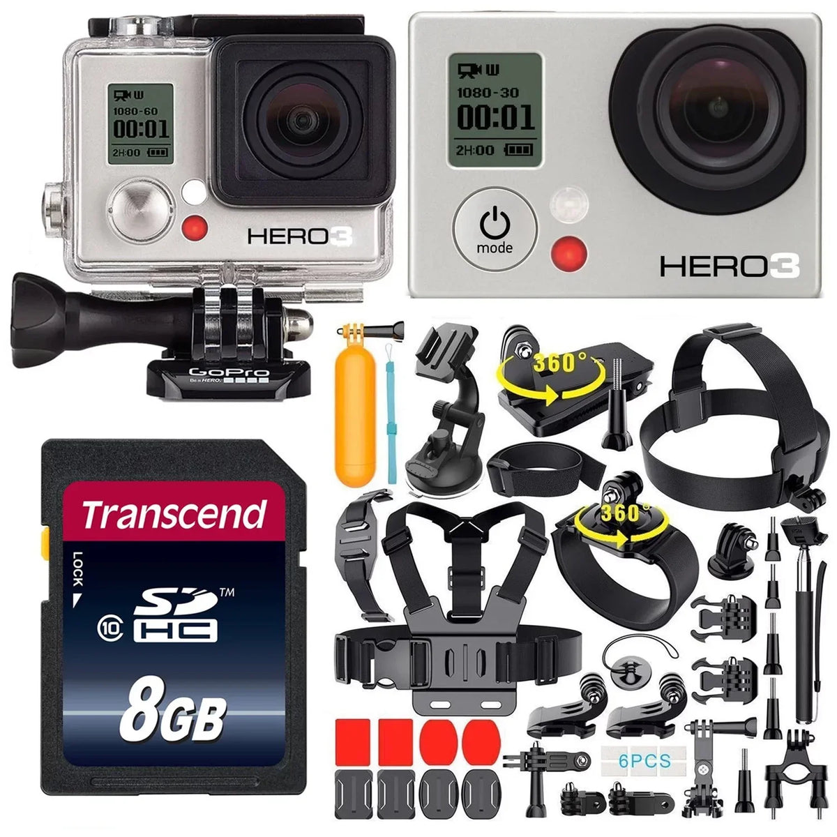 Kit 35-In-1 Action Edition Restored (Refurbished) White HERO3 CHDHE-301 With Camcorder GoPro Accessory 1080p Camera
