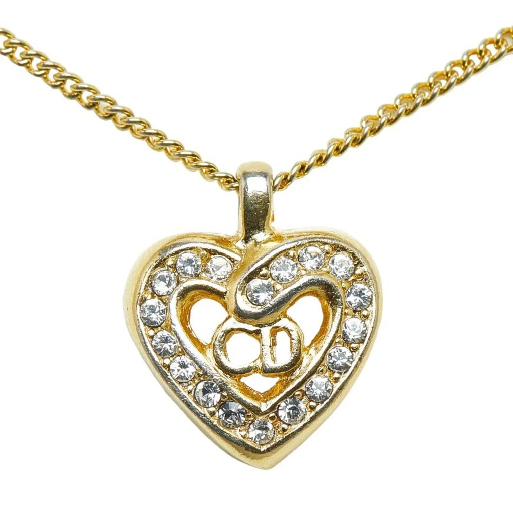 Gold Necklace Women's Dior Rhinestone Christian CD Pre-Owned Plated Heart (Good) Dior