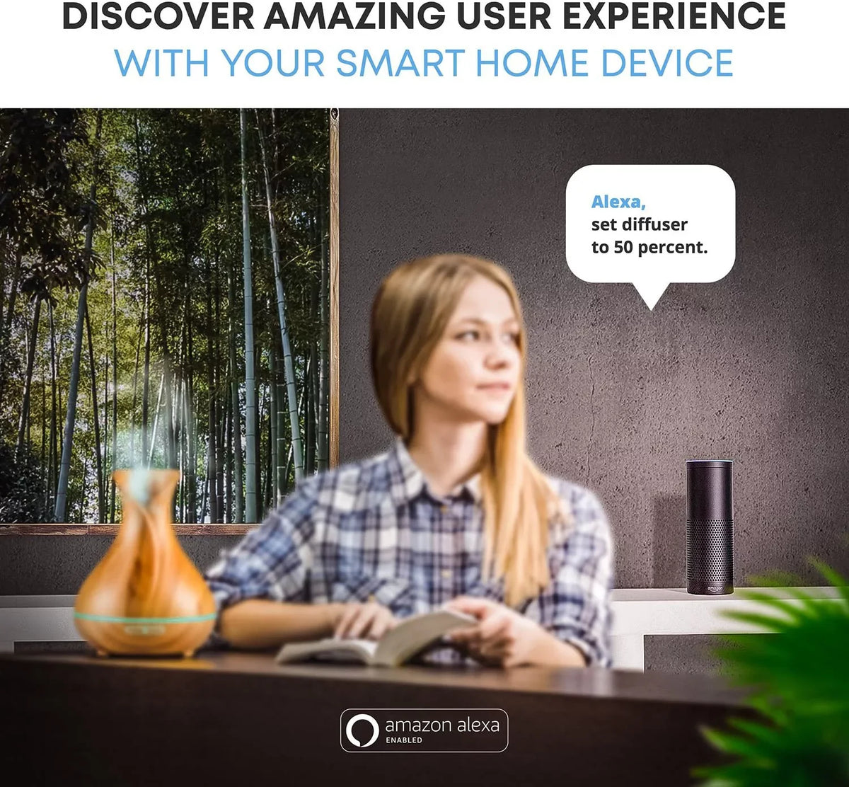 Oils, Light and ml Sierra Modern 400 WiFi Smart Essential Humidifier Home Wood Diffuser for Aromatherapy