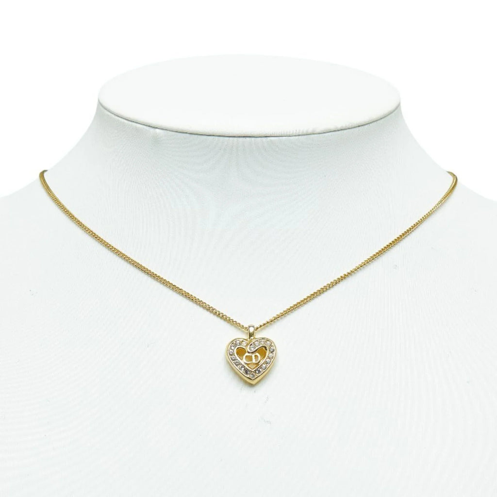 Gold Necklace Women's Dior Rhinestone Christian CD Pre-Owned Plated Heart (Good) Dior