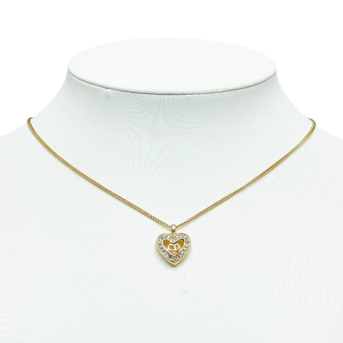 Gold Necklace Women's Dior Rhinestone Christian CD Pre-Owned Plated Heart (Good) Dior