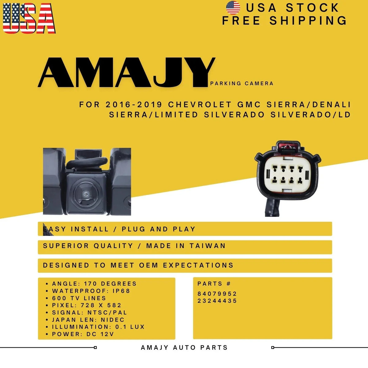 CHEVROLET SILVERADO/LD SILVERADO Backup SIERRA/LIMITED Replaces for 16-19 GMC 84079952 Camera 23244435 SIERRA/DENALI