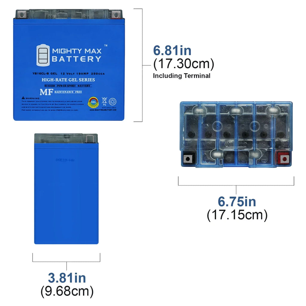 for 1800cc GEL 19AH Battery Yamaha FZS, 12V 09-12 YB16CL-B VXS, VXR