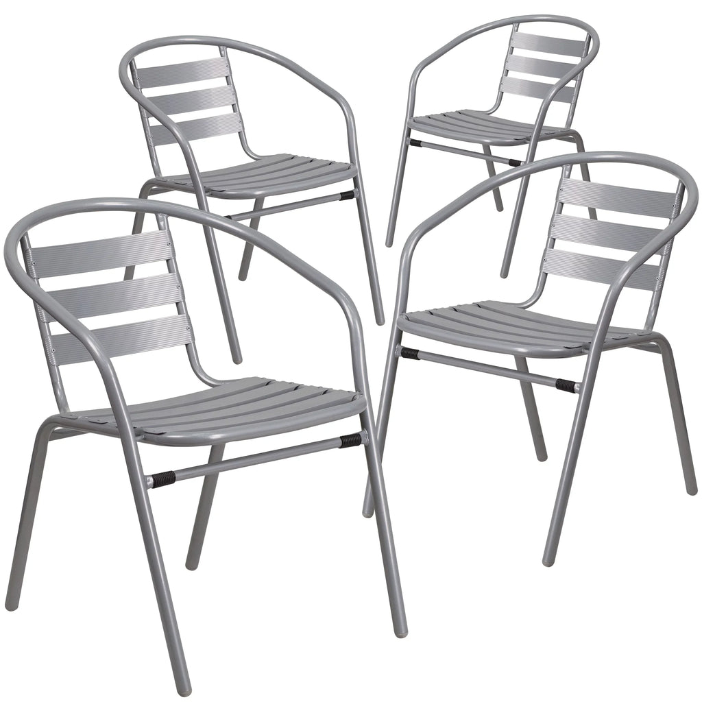 Slats Stack Restaurant Pack Chair Flash Metal Silver Aluminum 4 with Furniture