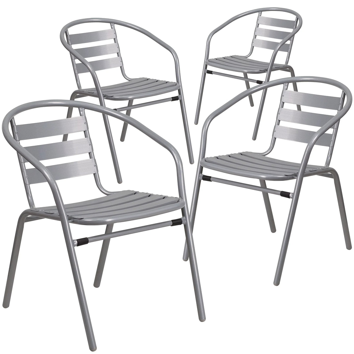 Slats Stack Restaurant Pack Chair Flash Metal Silver Aluminum 4 with Furniture