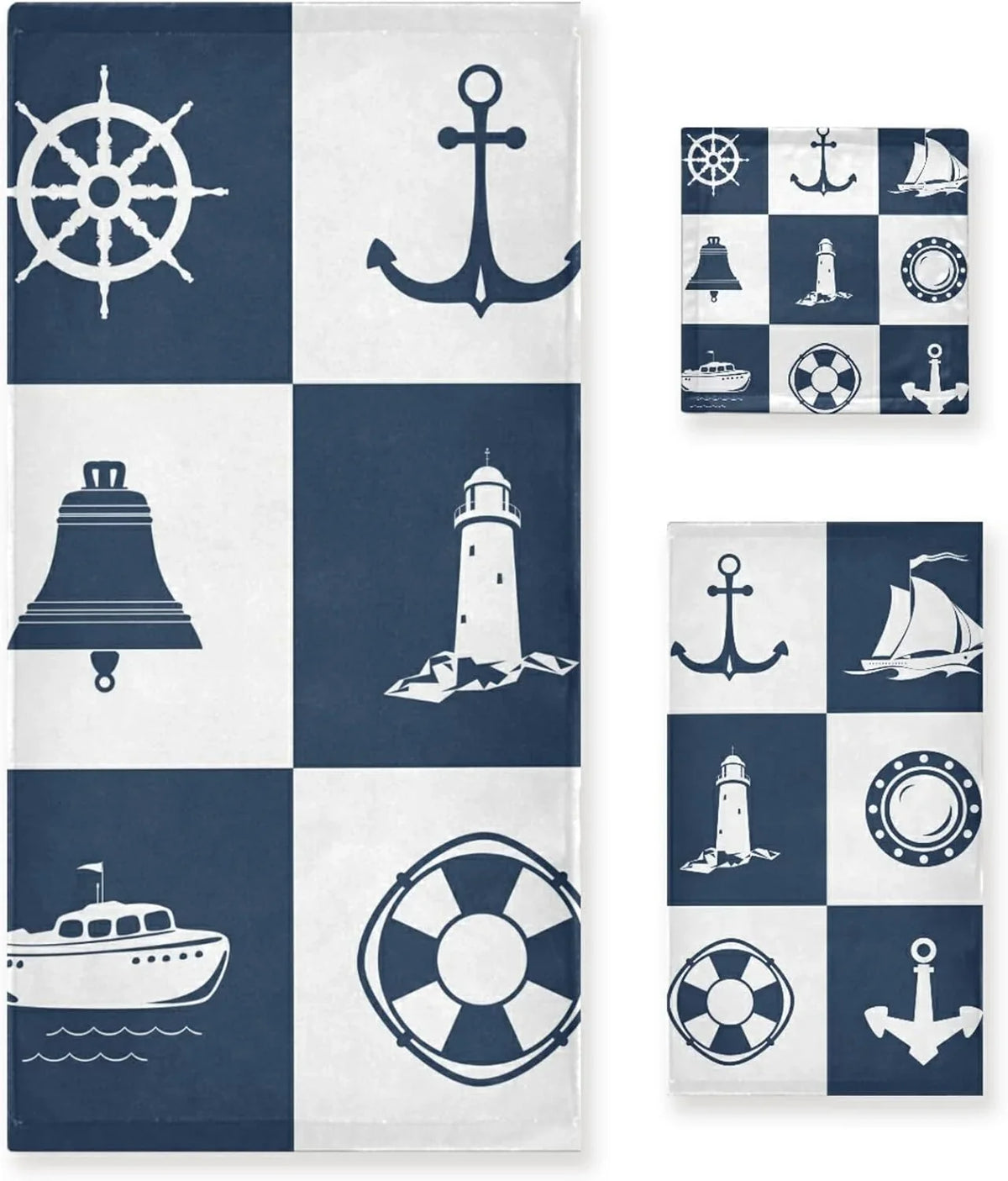 Cotton Soft Bathroom Anchor Absorbent Sets 3 Vessel Towels Fingertip Decorative Checked Lighthouse Bath Hand Sailing for Towels Towel Piece Bestwell