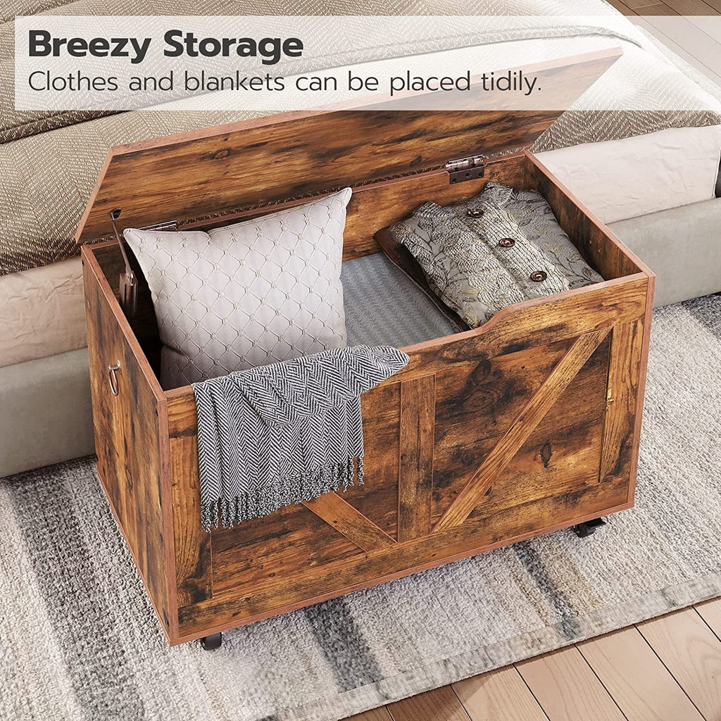 Storage Brown Sturdy Bench, Safety Storage U-Shaped Hinge, Bench Shoe Supports Assembly, Storage on lb, Trunk Rustic Wheels, Bench, Opening, Wooden Movable, FG74CW01 WAGEE Chest, Entryway 220 Easy