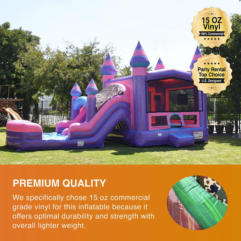 Slide, Stakes Blower, with Heavy Dual Purple Blowup Pink Wet Use, Inflatable Includes Storage, Princess Dry and and Bouncer Kids, Adults Grade JumpOrange Duty for Commercial Playset,