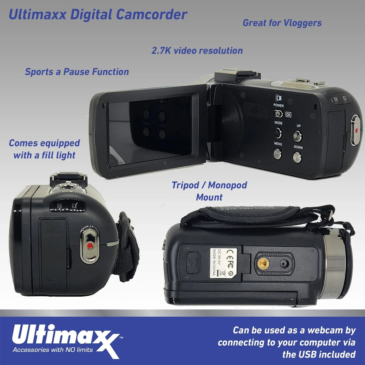 LED Bundle Video 4K Camera HD Vlog Ultra with 42MP Light Ultimaxx Camcorder