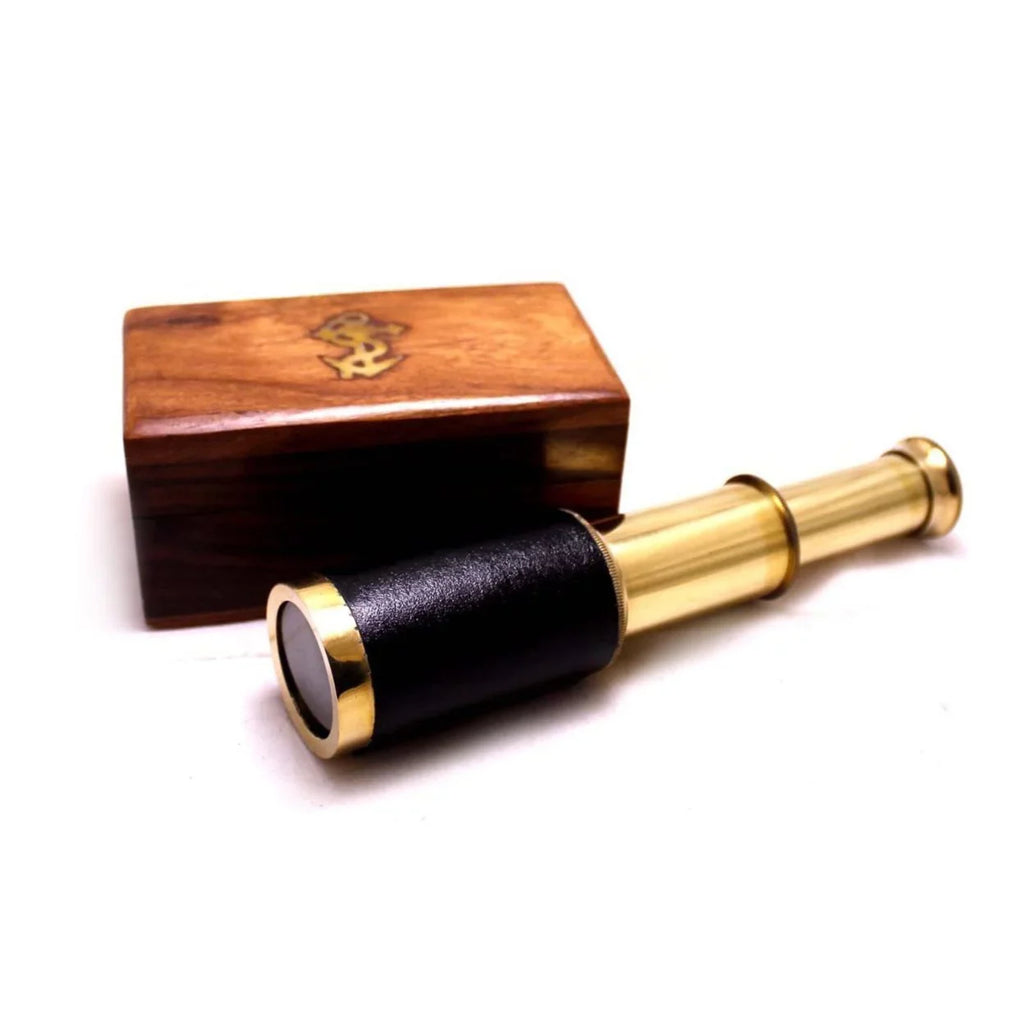 Box Brown Wooden Saltoro Brass with Gold - Telescope Small and Sherpi Pullout
