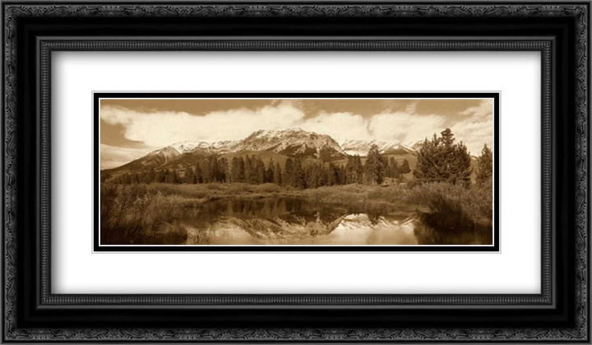 Matted Boulder Tim 24x14 Mountains, Sepia Easely Ornate Peak, Framed by Art Fitzharris, - Black 2x Print Idaho