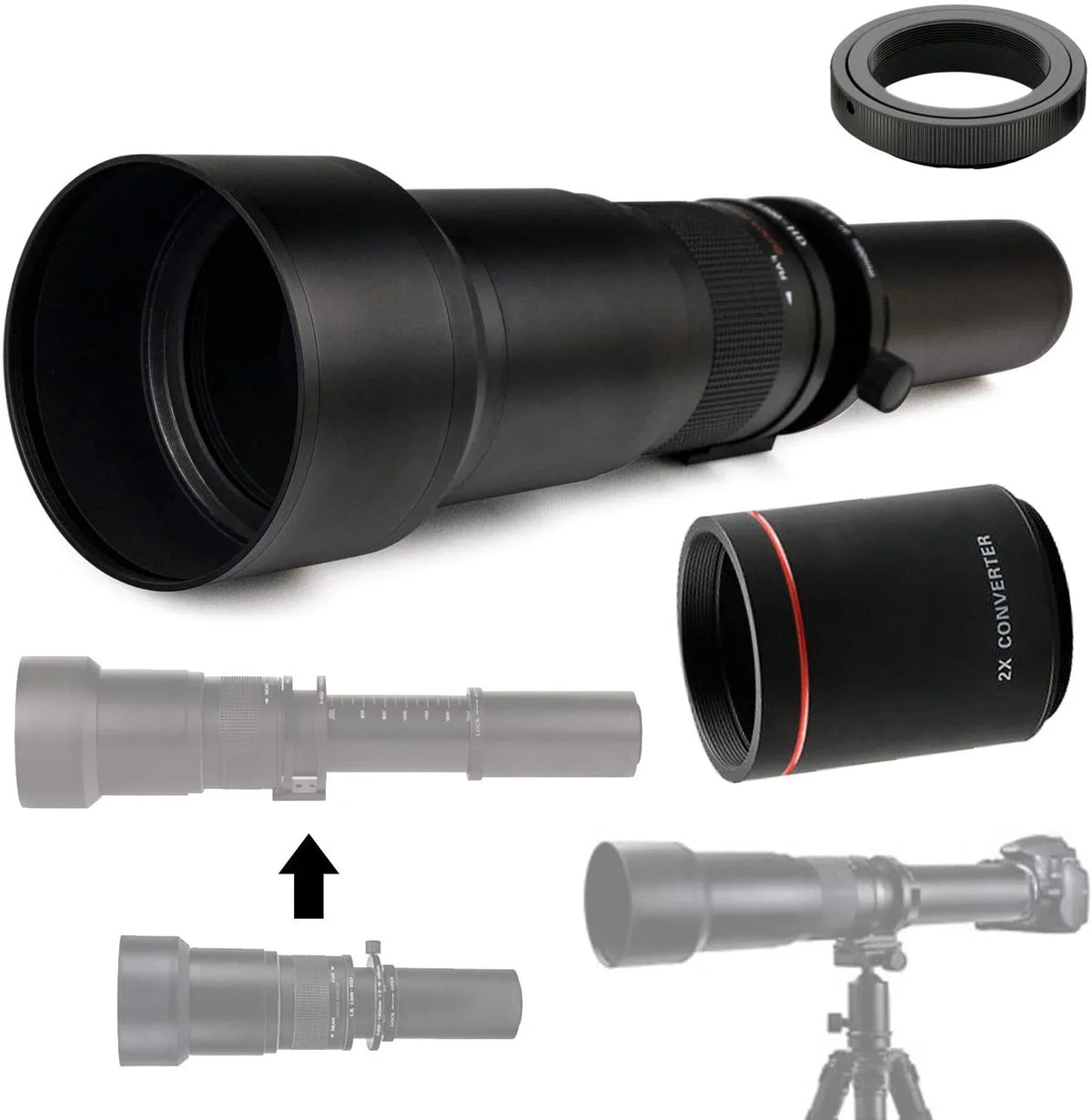 SLR Four Cameras (w/ Lens Telephoto HD for 650-1300mm Photo Micro Thirds Optics 2X- f/8-16 Zoom Commander Digital Olympus 1300-2600mm) System