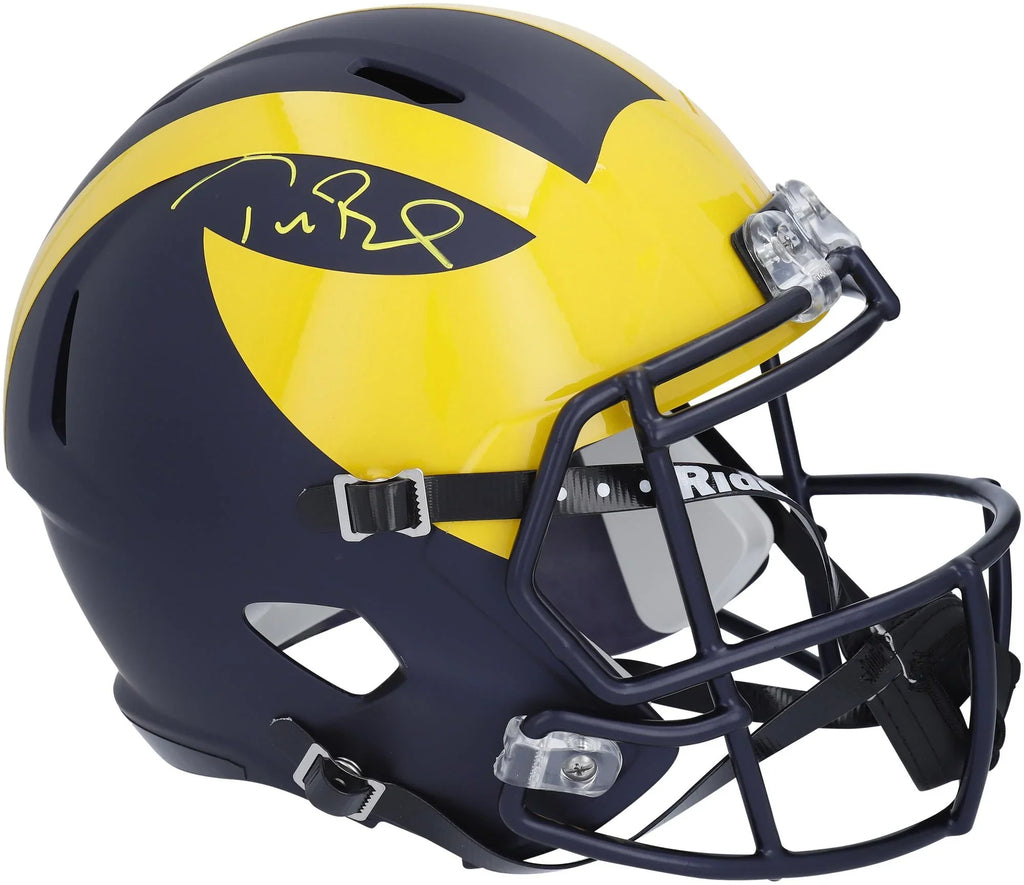Autographed Yellow Brady Replica Authentic Fanatics in Certified Michigan (Signed Paint) Helmet Riddell - Tom Wolverines