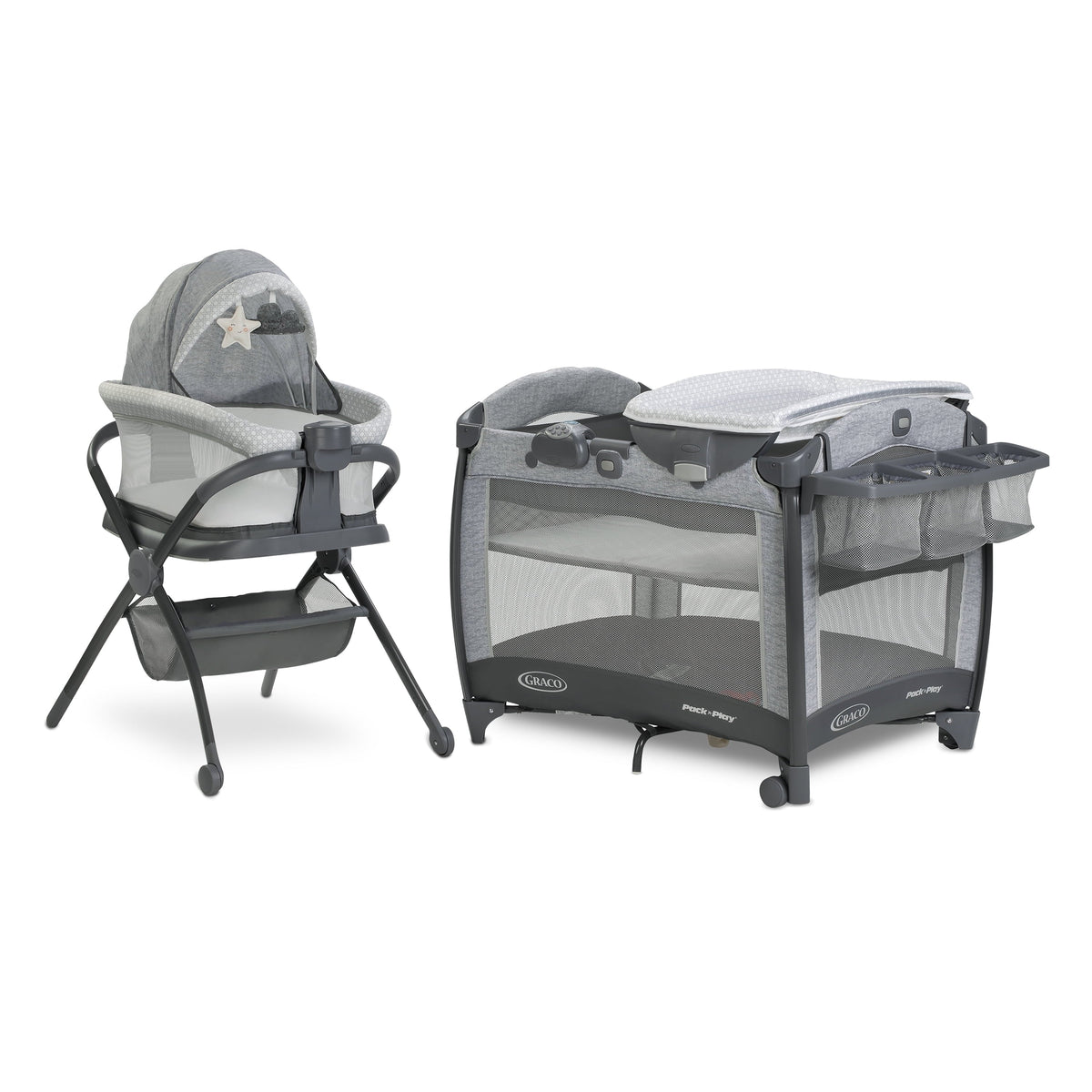 Play Flat Playard,Grey, Deluxe Pack Unisex Bassinet 'n Graco Day2Dream
