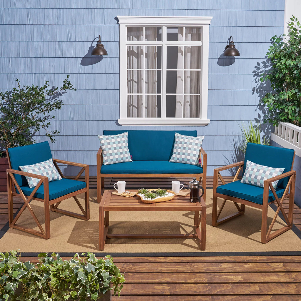 Dark GDF Wood 4 Acacia and Chat Set Cushions, Teal Studio Outdoor with Brown Seater Arcadia