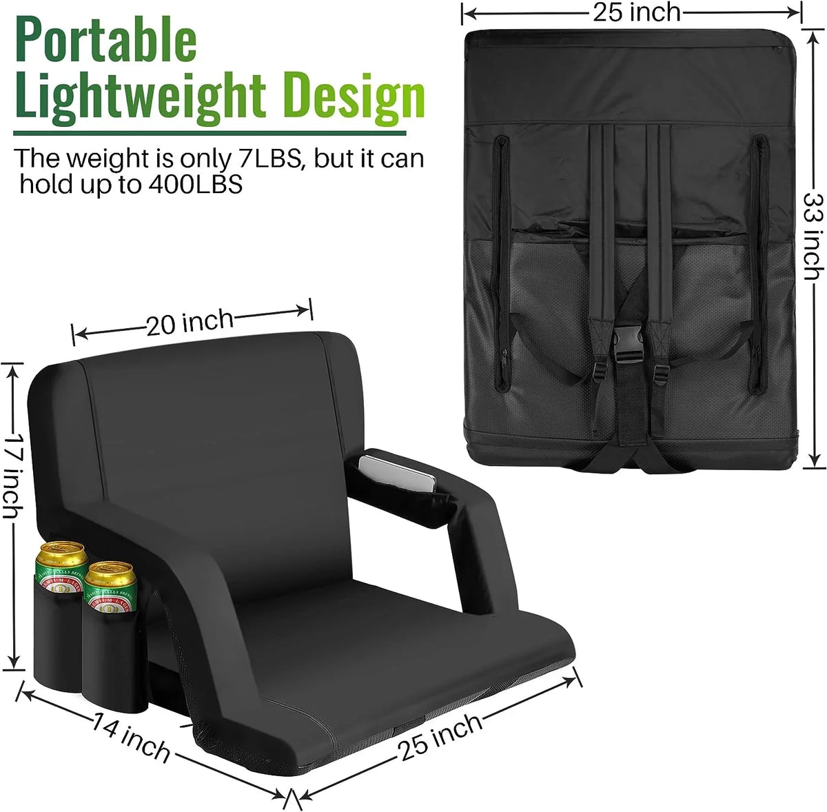 Waterproof, Picnic Thicker, AiYCHEN Events, Extra Sporting for Camping, and Beaches, Stadium - Bleachers Sturdy for Wide Seat, Seating Reclining 25-Inch and Chair