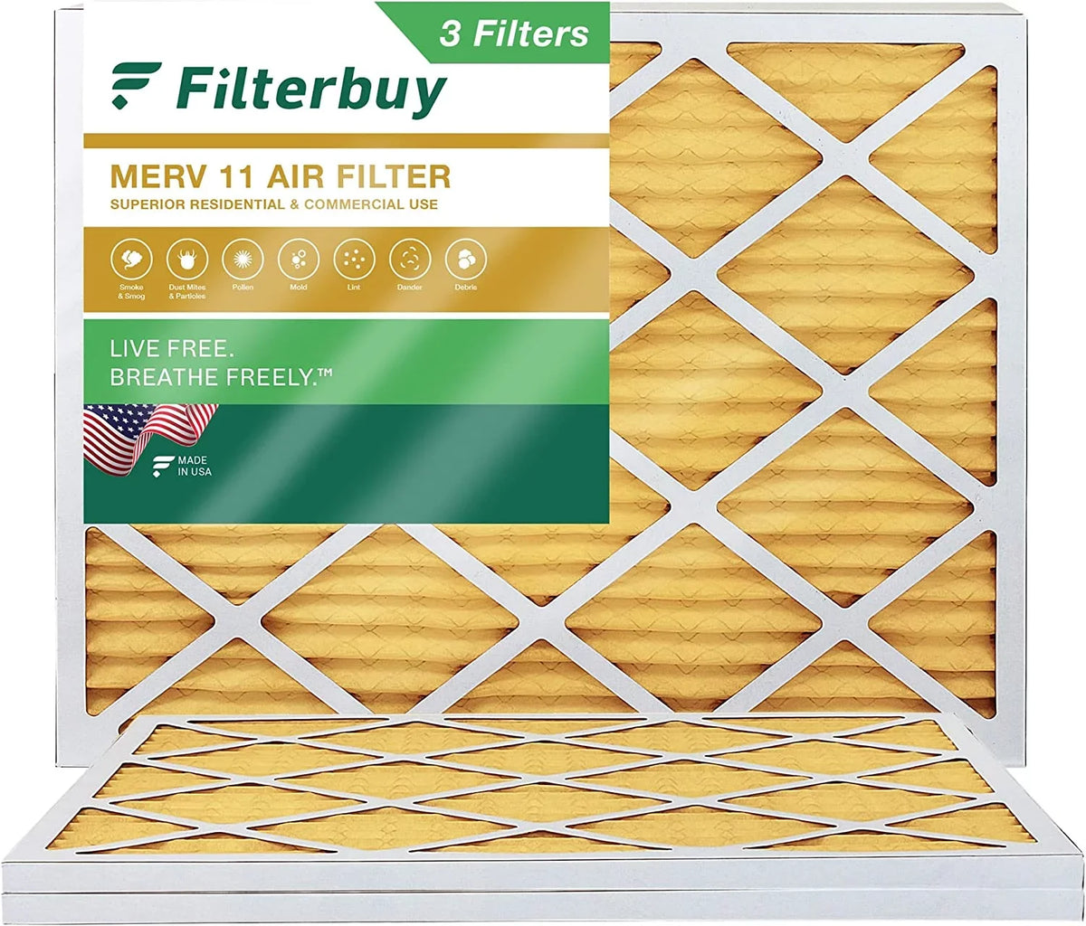Filterbuy 11 (3-Pack) Filters Pleated AC 16x21.5x1 Air Furnace HVAC MERV