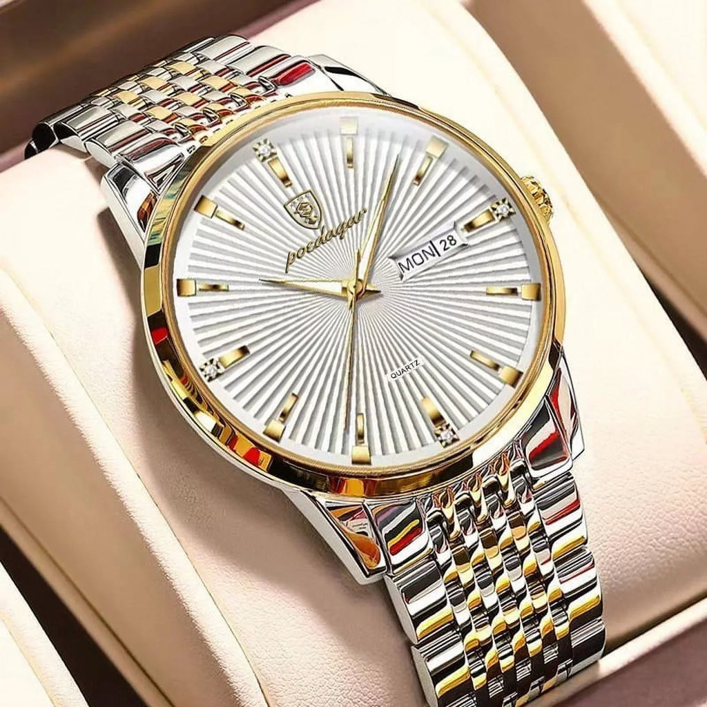 Watch Waterproof Male Thin Luminous Business Steel Men Date&Week POEDAGAR Gift Luxury Watches Ultra Stainless Quartz Men's Clock