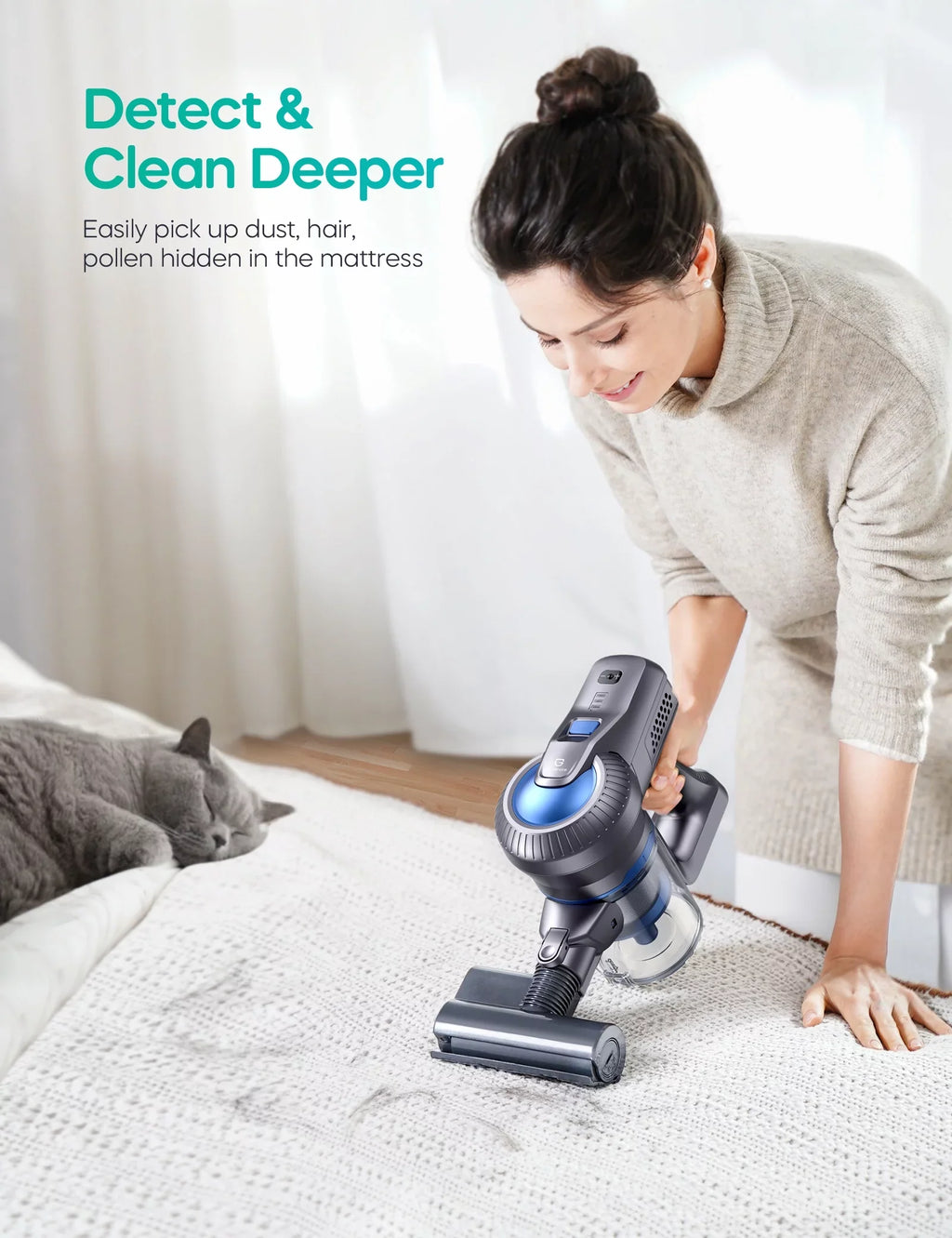 35min Handheld Powerful Cleaner, in 23000Pa Detachable Lightweight Battery, 6 Suction, Runtime, Vacuum with Floor/Carpet/Pet/Hair Cordless 1 Long Home/Car/Hard Vacuum for